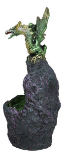 Metallic Green Gold Meteorite Dragon On Faux Geode Crystal Cavern Rock Figurine