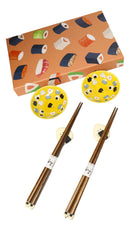 Onigiri Rice Balls Yellow Sauce Dishes Chopsticks And Rests Sushi Set For 2