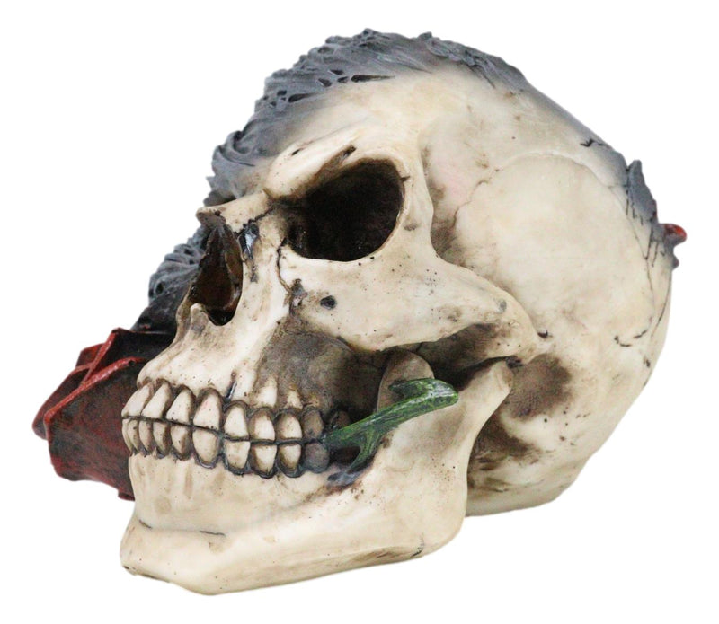 Day of The Dead Romantic Gothic Thorny Red Roses Two Faced Skull Figurine