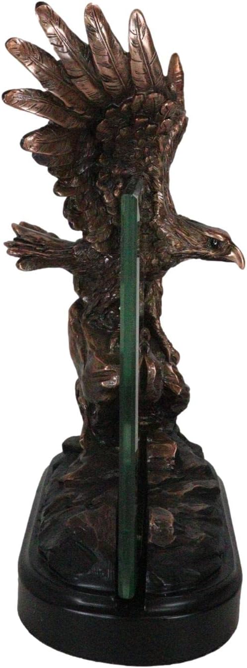 American Bald Eagle Landing On Rocky Pillar Picture Frame Bronzed Resin Figurine