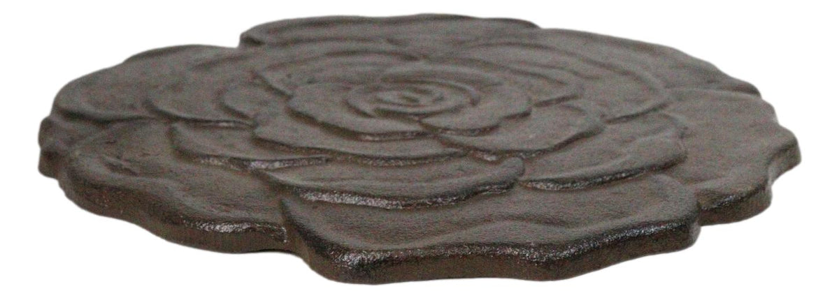Pack Of 3 Rustic Cast Iron Rose Flower Blossom Garden Garden Stepping Stones - Ebros Gift