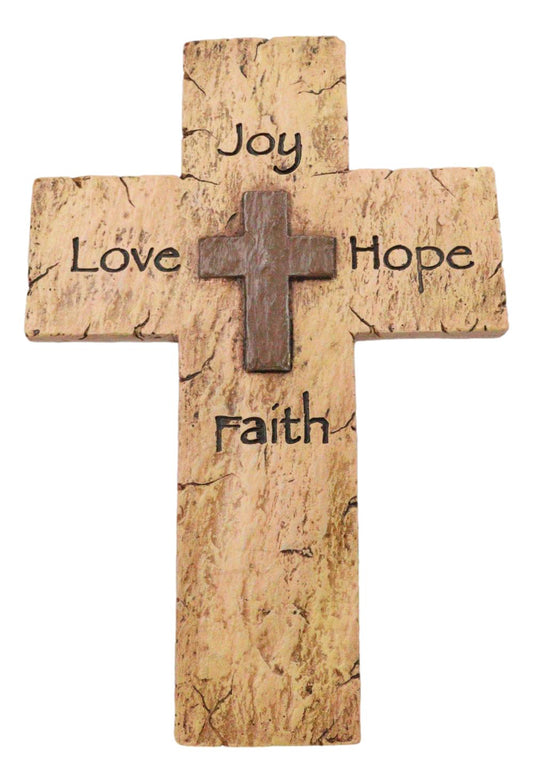 Rustic Inspirational Tuscany Vintage Love Joy Hope Faith Layered Wall Cross