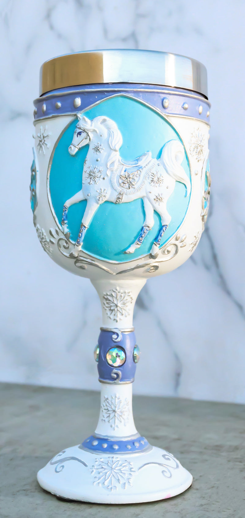 Trail Of Painted Ponies Snow Crystal Pony With Frost Flakes Horse Wine Goblet