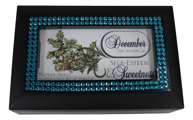 December Blue Zircon Birthstone Self Esteem Sweetness Black Musical Trinket Box