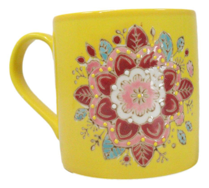 Yellow Manipura Navel Chakra Zen Flower Of Life Mandala Circle Ceramic Mug