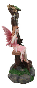 Pink Tribal Fairy On Tree Branch Swing With Pink Wings & Amber Hair Figurine