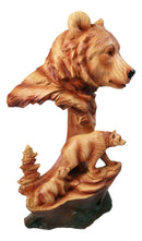 Bear Head with Cub Family Figurine Faux Wood Carved Look Black Bear Statue
