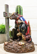 Rustic Western Armadillo Cowboy by Saguaro Cactus Praying By The Cross Figurine