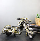 Dragon Motorcycle Metallic Silver & Gold Hot Rod Bike Sculpture Flame Accents