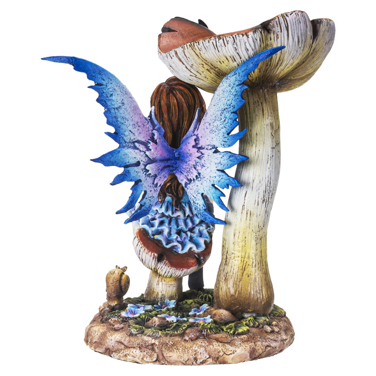 Enchanted Forest Toadstool Mushroom Lavender Fairy with Butterfly Figurine
