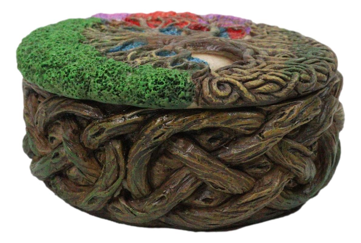Celtic Sacred Tree of Life Yggdrasil With Dendritic Roots Round Trinket Box 5"