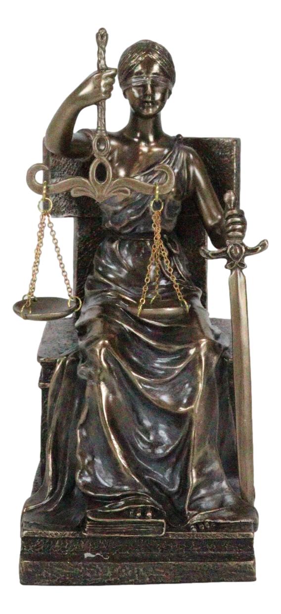 Ebros Seated Lady Justice in Blindfold with Scales and Sword Statue 8.25" Tall