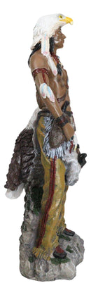 Native Tribal Indian Warrior Hunter Holding Axe With Bald Eagle Figurine