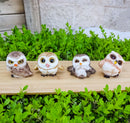 Set of 4 Baby Brown Great Horned Owl Figurines Cute Woodland Bird Collection