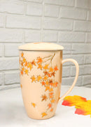 Momiji Maple Leaves 15oz Porcelain Tea Mug With Lid Stainless Steel Infuser