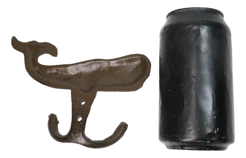 Set Of 4 Cast Iron Rustic Nautical Marine Sea Sperm Whale Double Wall Coat Hooks