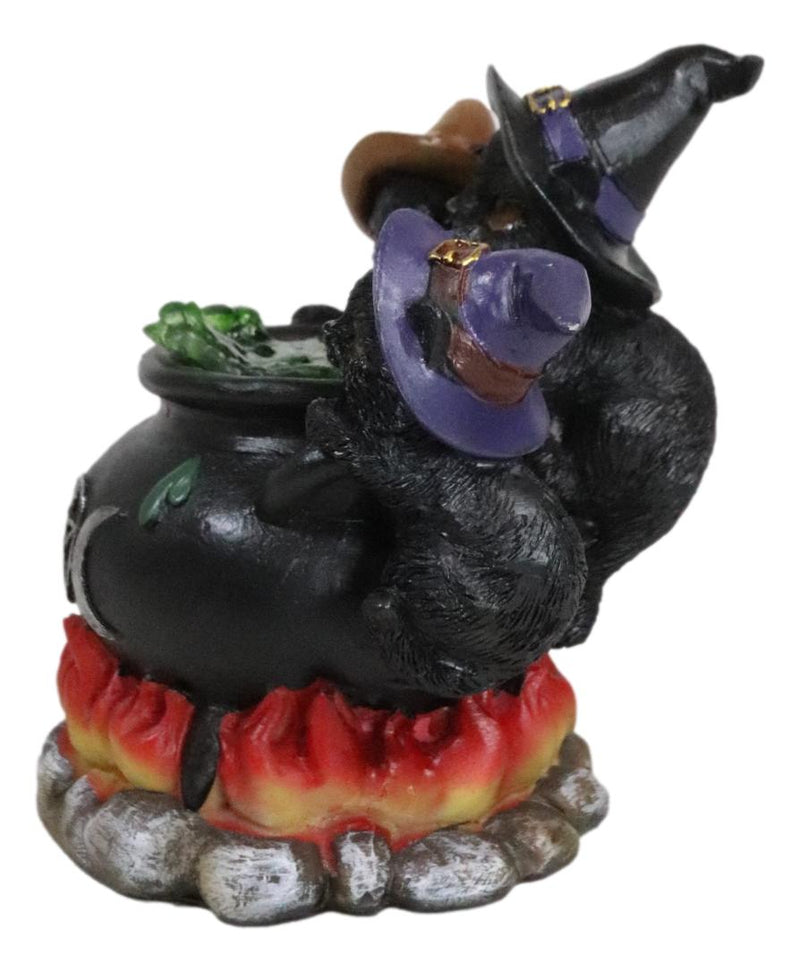Wiccan Witch Hats Trio Kitten Cats Sitting In Triple Moon Fire Cauldron Figurine