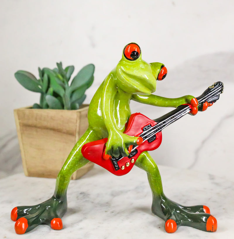 Wild Rock Band Electric Guitarist Green Toad Frog Rocking It Out Figurine