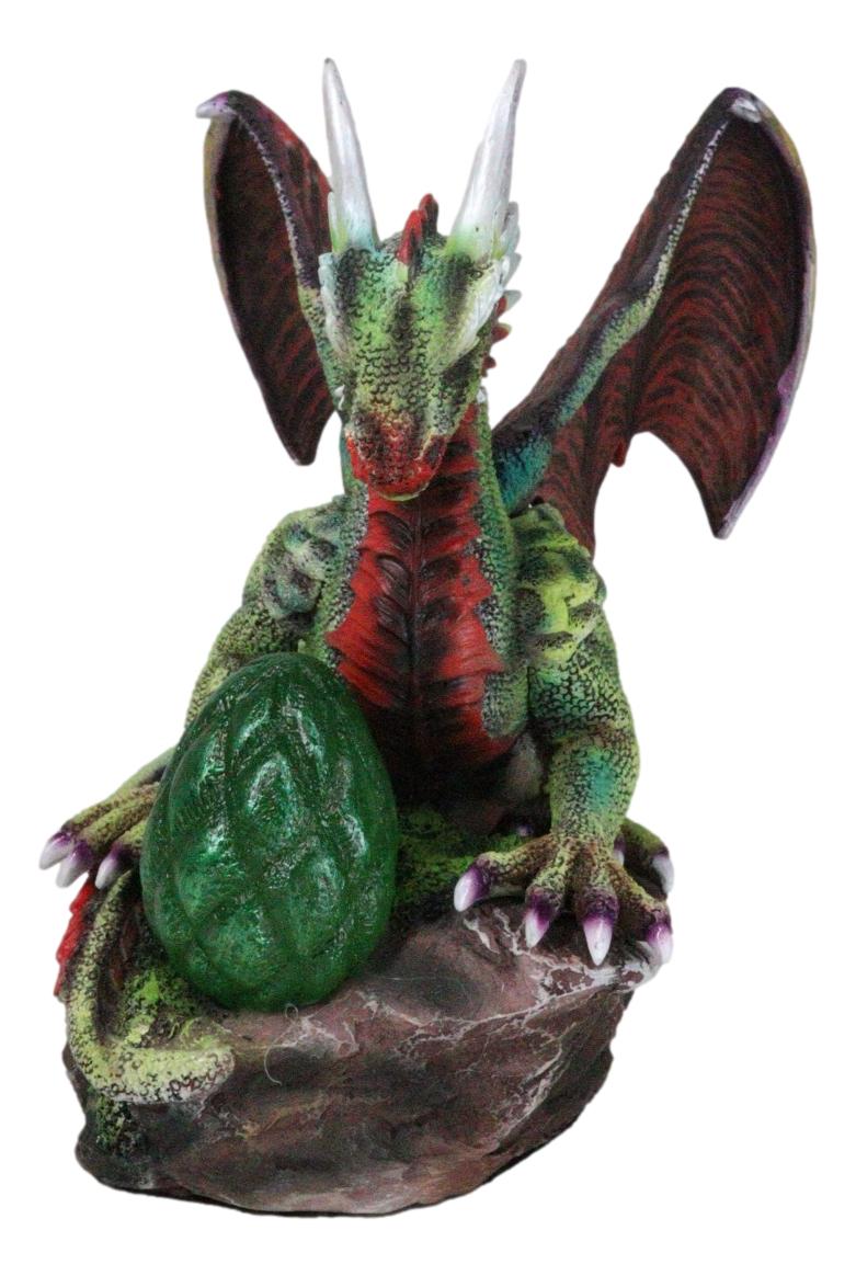 Fantasy Green And Red Volcano Dragon Guarding LED Scaled Egg Decorative Figurine