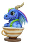 Whimsical Cup Of Tea Blue Baby Dragon With Green Spikes In Teacup Figurine