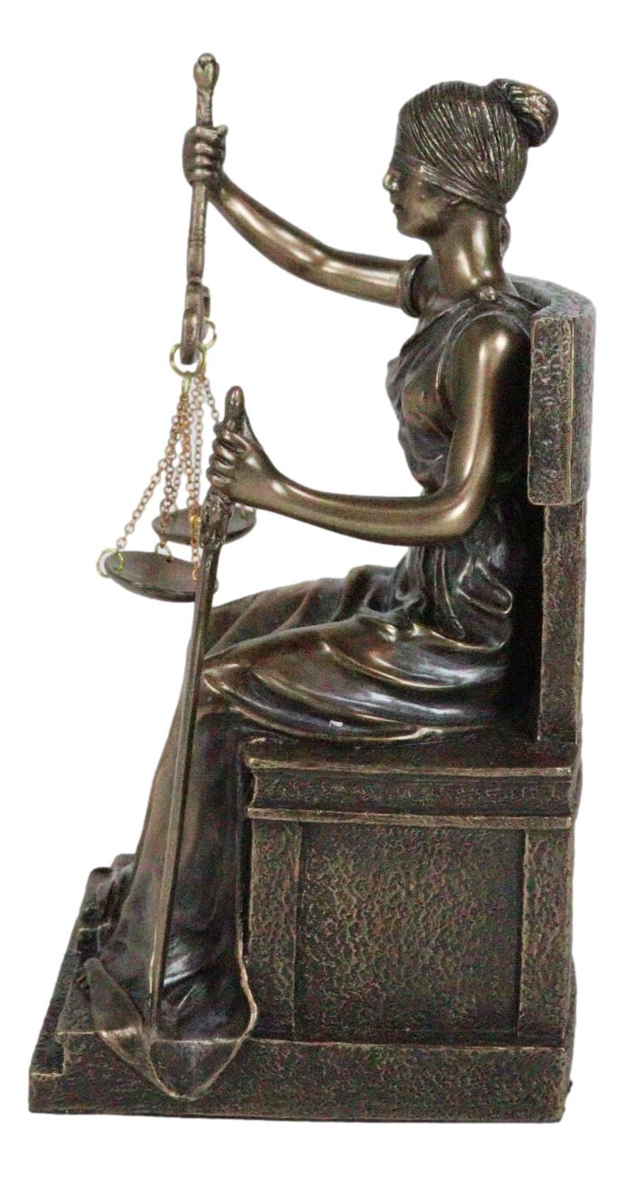 Ebros Seated Lady Justice in Blindfold with Scales and Sword Statue 8.25" Tall