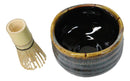 Black Brown Waterfall Ceramic Japanese Matcha Green Tea Bowl Whisk & Scoop Set