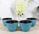 Pack Of 4 Sky Blue Traditional Cast Iron Tetsubin Textured Surface Tea Cups 3oz
