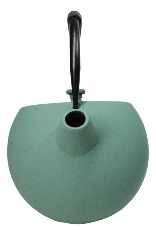 Pastel Green Minimalistic Tilted Round Cast Iron Teapot 28oz Tea Pot With Handle