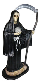 Large 2 Feet Tall Holy Death Santa Muerte Holding Scythe In Black Robe Statue