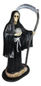 Large 2 Feet Tall Holy Death Santa Muerte Holding Scythe In Black Robe Statue