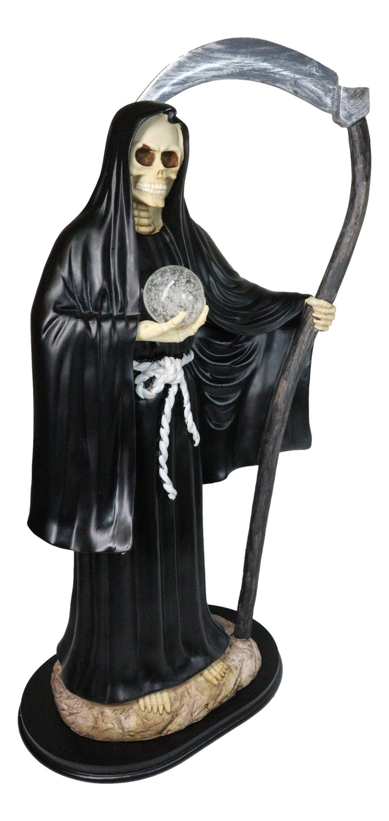 Large 2 Feet Tall Holy Death Santa Muerte Holding Scythe In Black Robe Statue