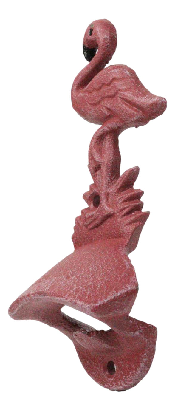 Pack Of 2 Cast Iron Tropical Bird of Paradise Pink Flamingo Wall Bottle Opener