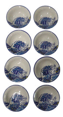 Pack Of 8 Ceramic Great Wave Of Kanagawa By Hokusai Sauce Oil Condiment Dishes
