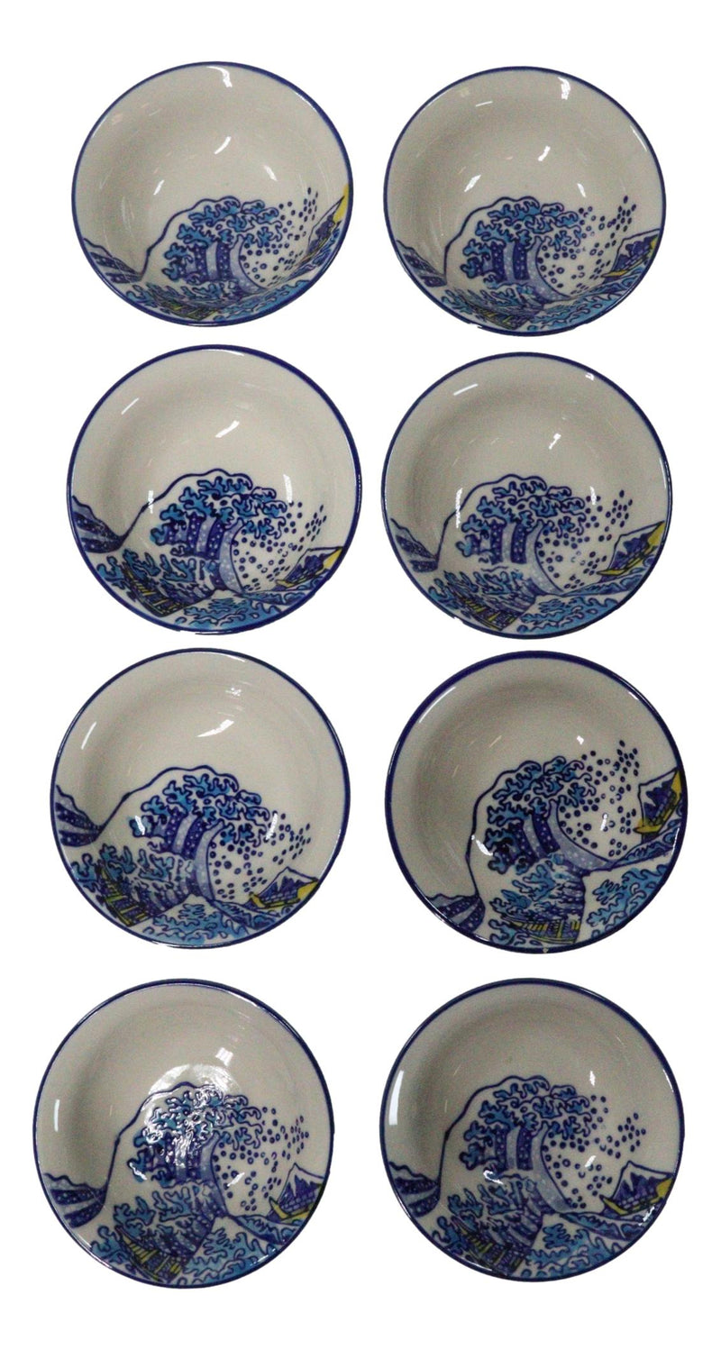 Pack Of 8 Ceramic Great Wave Of Kanagawa By Hokusai Sauce Oil Condiment Dishes