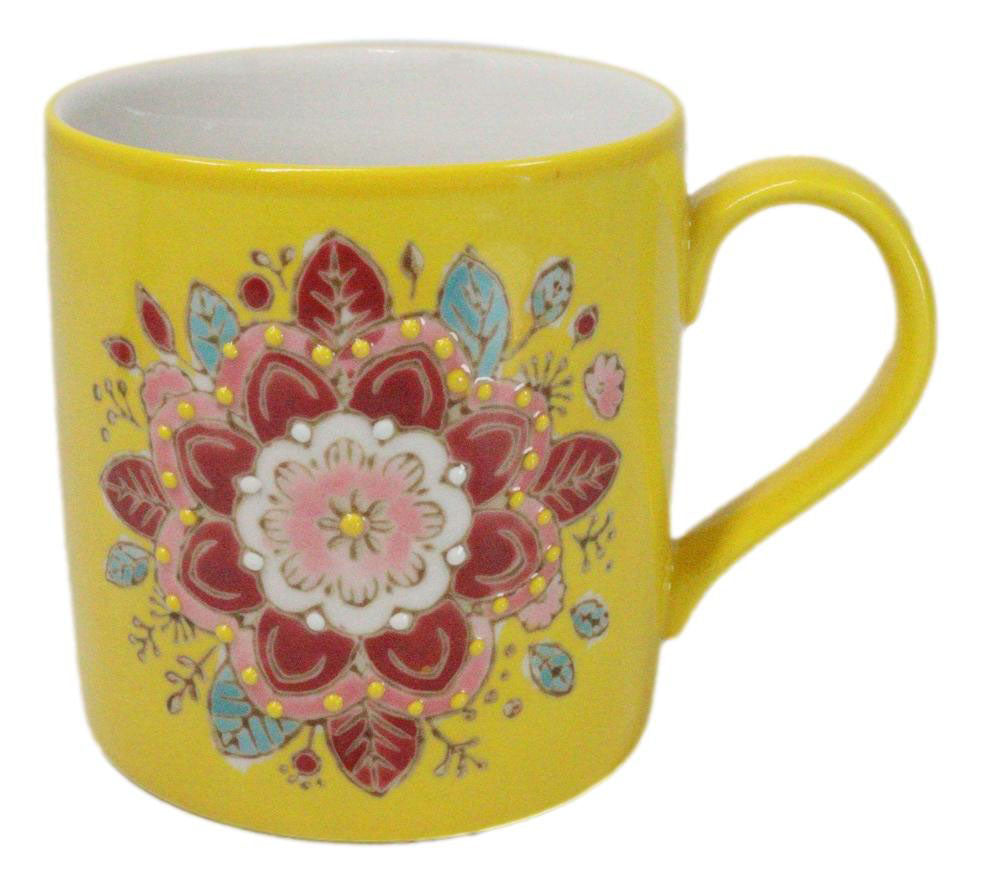 Yellow Manipura Navel Chakra Zen Flower Of Life Mandala Circle Ceramic Mug