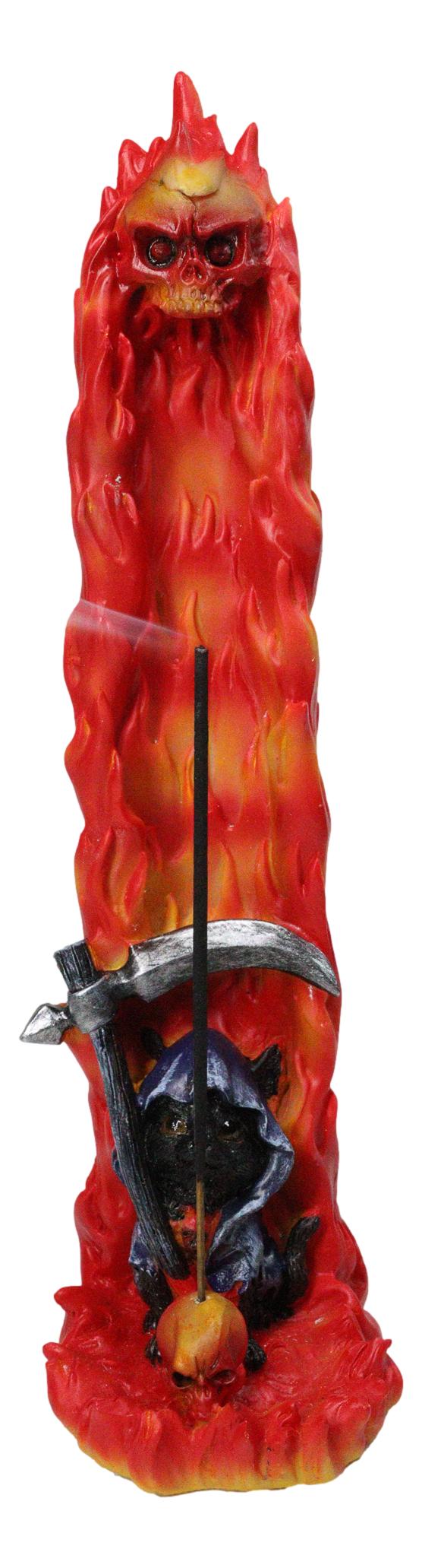 Gothic Grim Reaper Incense Stick Holder Burner Flaming Skull Pillar Ash Catcher