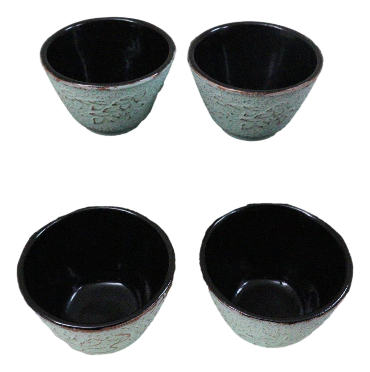 Pack Of 4 Seafoam Green Floral Petals Cast Iron Tetsubin Textured Tea Cups 3oz