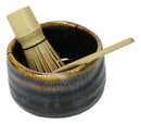 Black Brown Waterfall Ceramic Japanese Matcha Green Tea Bowl Whisk & Scoop Set