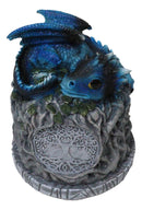 Blue Wyrmling Dragon Sleeping On Tree Of Life Stump Cone Incense Burner Figurine