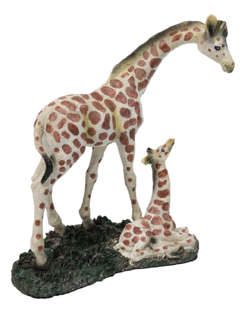 Safari Savannah Masai Giraffe Mother Standing by Sitting Calf Figurine 6.75"H