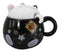 Black Maneki Neko Beckoning Lucky Cat Mug Cup With Kitty Lid And Stirring Spoon