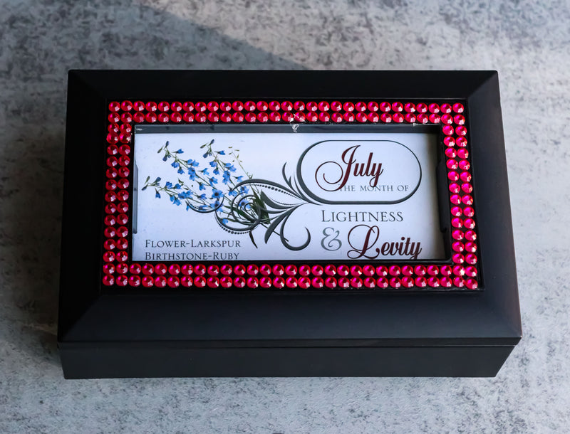 July Month Ruby Birthstone Lightness And Levity Black Musical Trinket Box