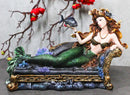 Queen Of Atlantis Siren Mermaid With Fish Resting On Sea Lounge Chair Figurine