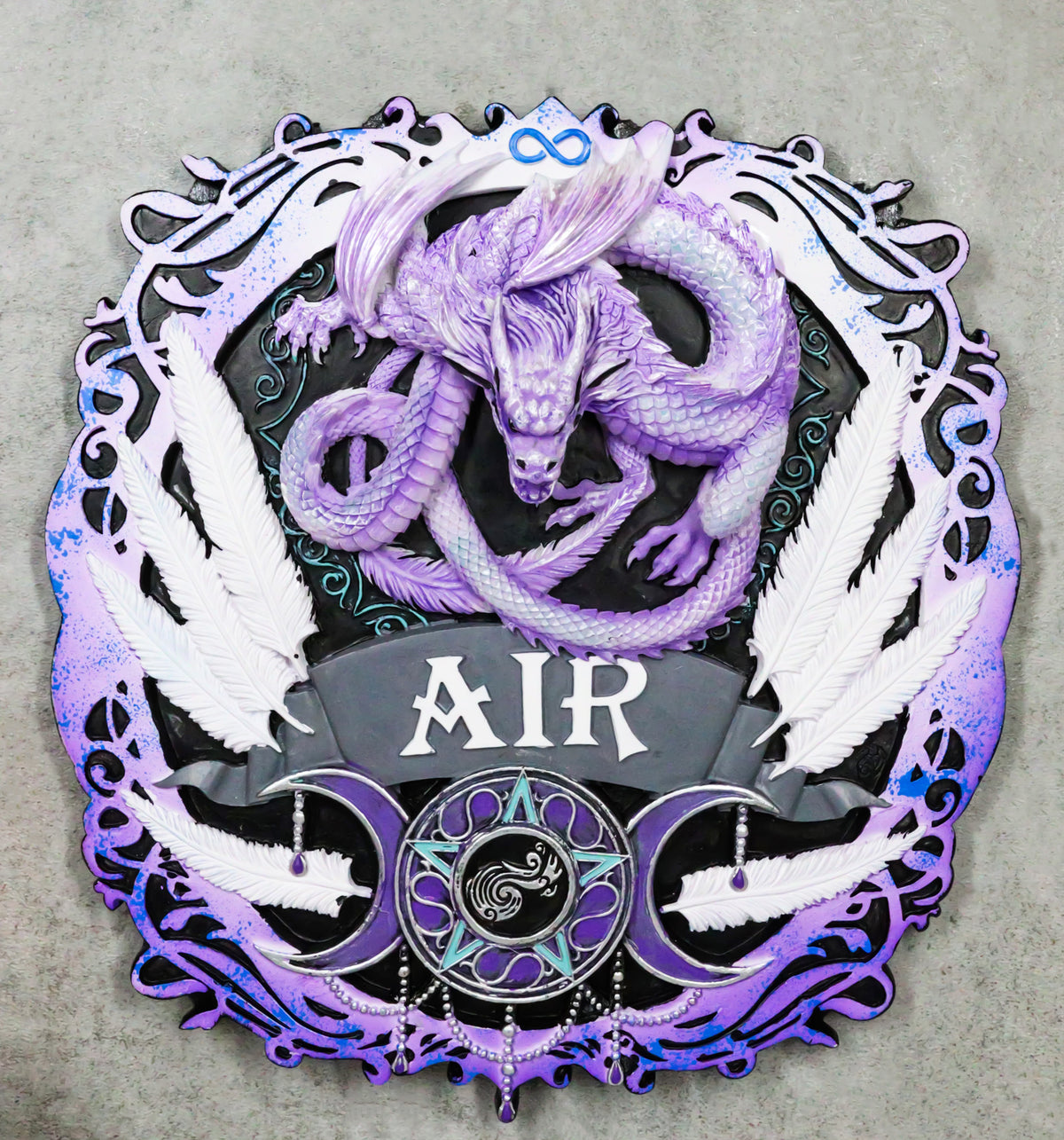 Elemental Air Nation Wind Purple Dragon White Feathers Triple Moon Wall Decor