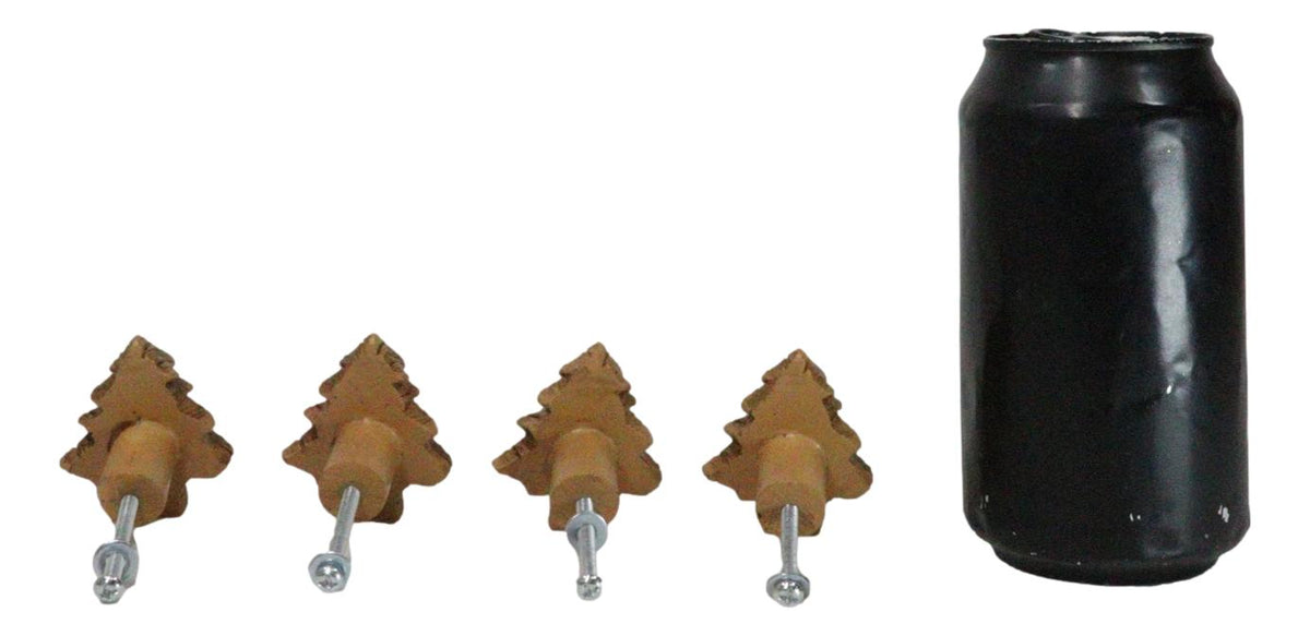 Set Of 4 Western Rustic Forest Pine Trees Faux Wooden Cabinet Door Pull Knobs - Ebros Gift