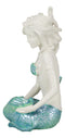 Nautical Aqua Capiz Blue Tailed Mermaid Holding Pearl In Clam Shell Figurine