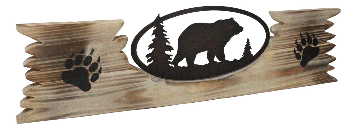 Rustic Western Black Bear By Pine Trees Metal Cutout Wooden Plank Wall Decor
