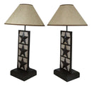 Set of 2 Rustic Western Triple Lone Stars Wood And Metal Bedside Table Lamps