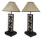 Set of 2 Rustic Western Triple Lone Stars Wood And Metal Bedside Table Lamps