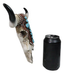 Southwest Steer Cow Skull With Turquoise Cross Tooled Leather Motif Wall Decor